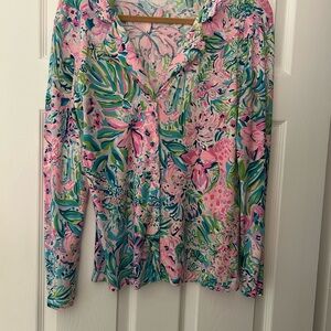 Lilly Pulitzer Pink and Green Floral Pajama Top Sz L.